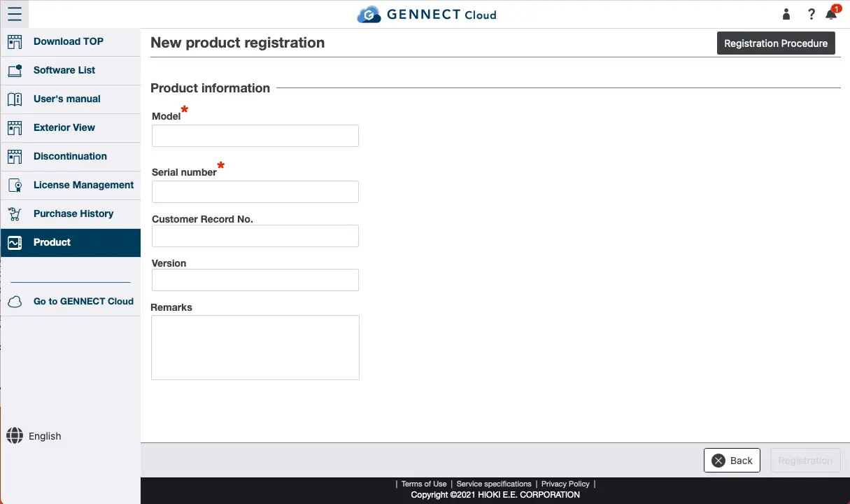 Register your product | GENNECT Cloud