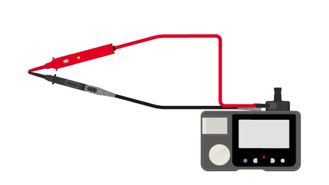 プローブを短絡させて、導通を確認します